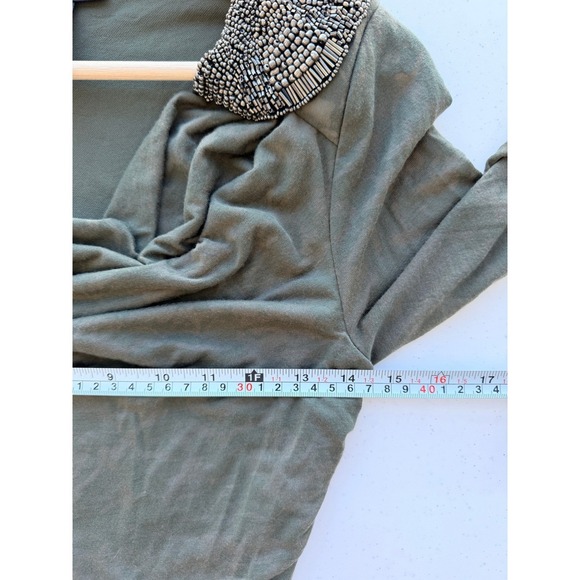 INC Ruched Camo Dress M Utility Chic Olive Green Beaded Cowl Neck Midi Dress - Picture 8 of 8